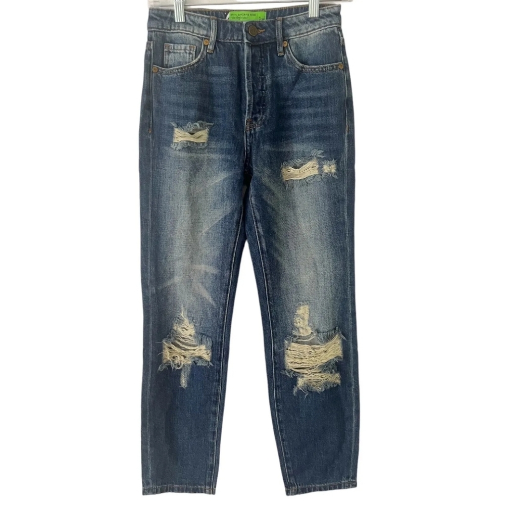 NWT Sandrine Rose x Free People Mid Rise Distressed Slim Straight Jeans Size 27
